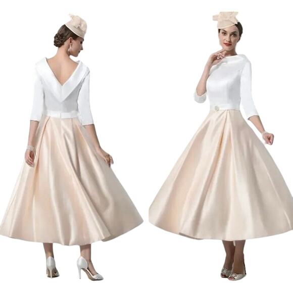 Langting Dresses & Skirts - Elegant White and Cream Midi Dress